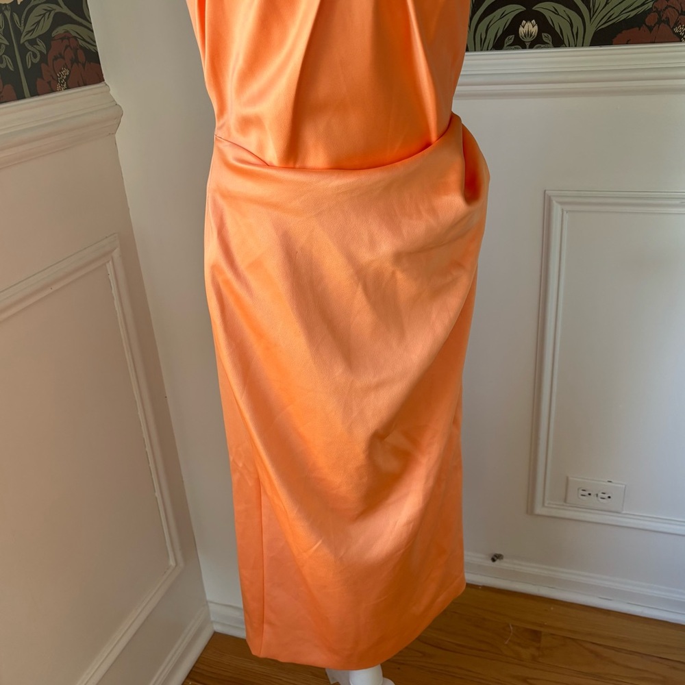 Satin Strapless Midi Pencil Cocktail Dress 🍹🍊 - Picture 3 of 5